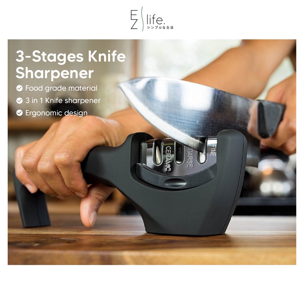 EzLife 3-Stages Knife Sharpener Easy Polish Knife Stone Sharpening Stone Kitchenware Household Alat Pengasah Pisau 磨刀器