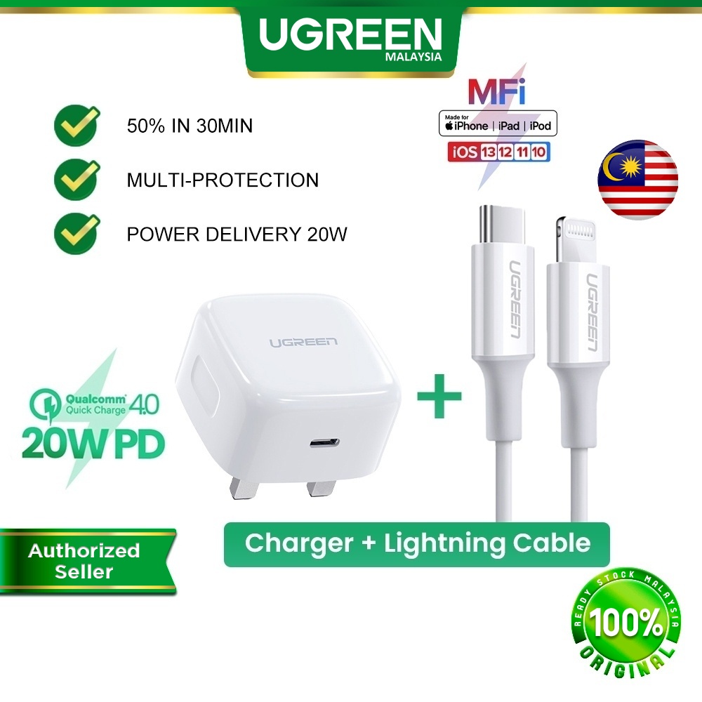 UGREEN 20W PD Fast USB Charger Quick Charge 4.0 3.0 Charger MFI Type C To Lightning Cable for iPhone 14 13 12 X XS XR SE