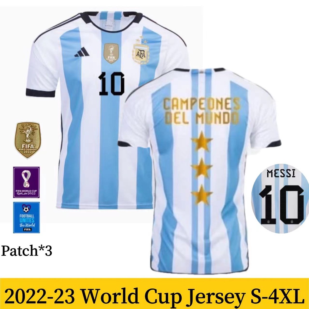 【Fans/S-4XL】ready stock 22-23 Argentina home "3 stars" kit football men's short sleeved fans jersey