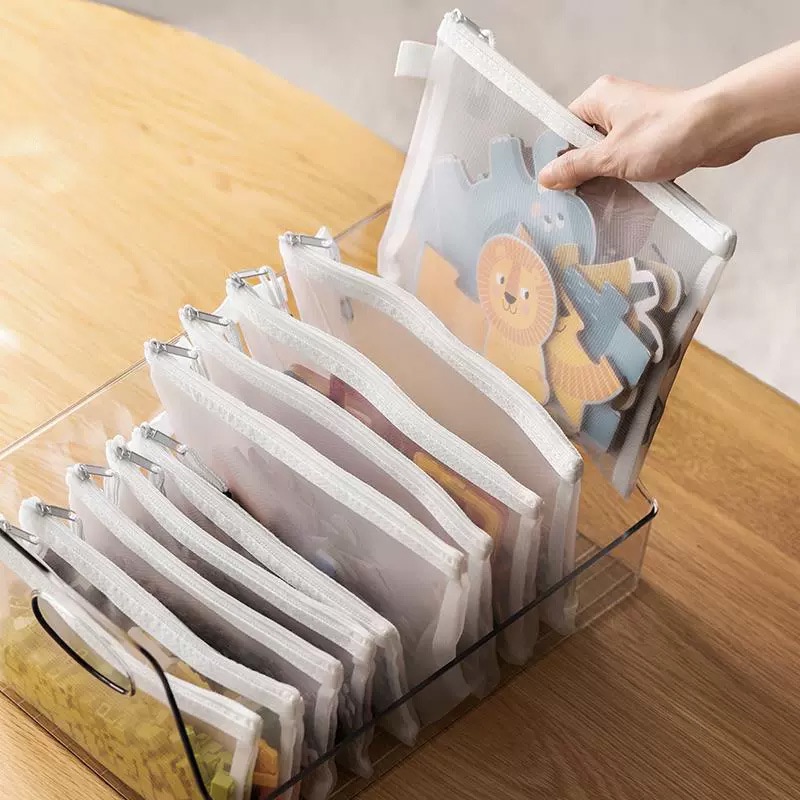 Transparent Mesh Zipper File Bag A4/A5/A6 Nylon Information Document Bag Puzzle Toys Sorting Bag Pencil Pouch Folder Storage Bag Office Stationery Supplies