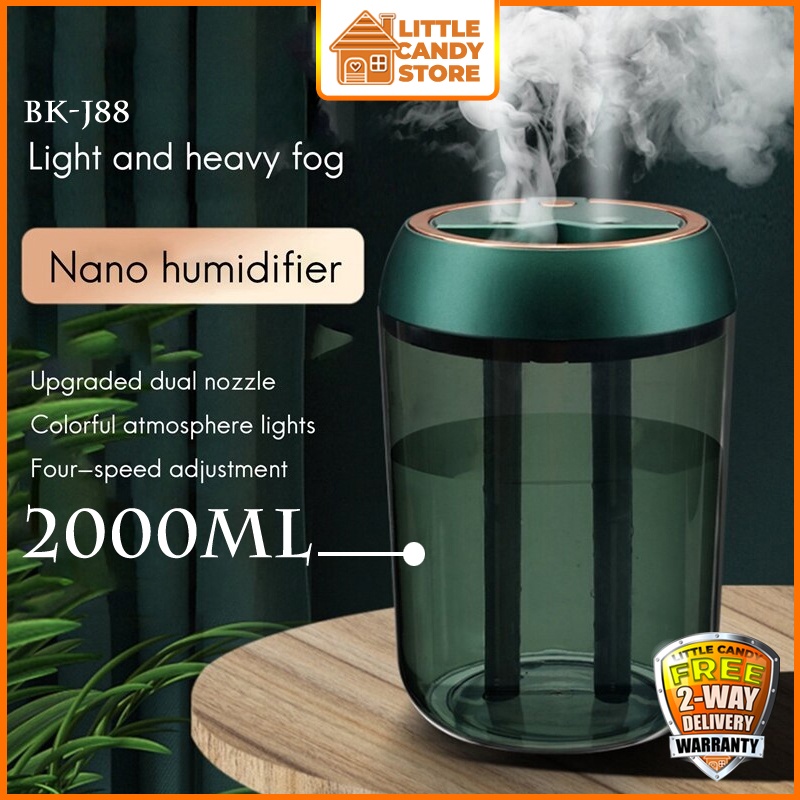 Double Spray 2000ML USB Air Humidifier With Colorful LED Night Light BK ...