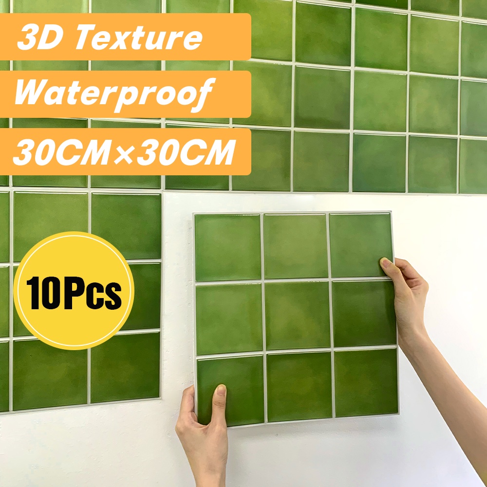 10Pcs 3D Wall Panel Waterproof Ceramic Tile Wall Sticker Self