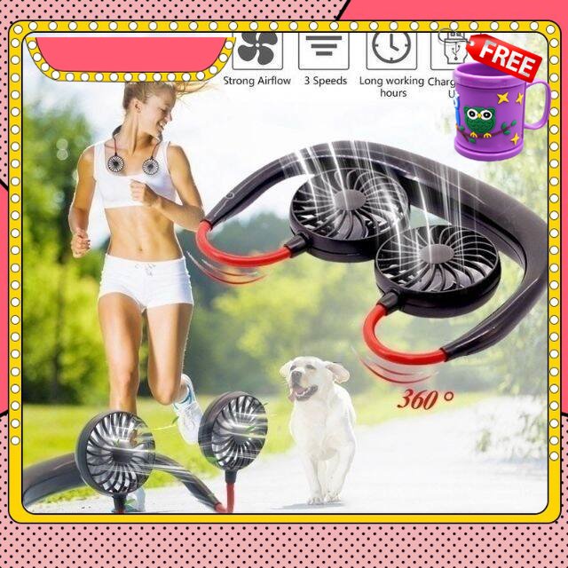 FREE GIFT Neck Wearable Sports Fan With Light  Hanging USB Fan Portable Rechargeable