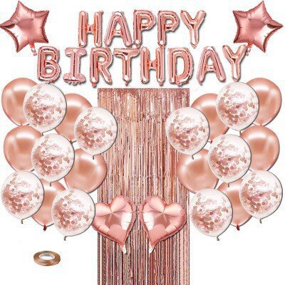 FREE GIFT  28Pcs/Set Rose Gold Birthday Set Party Supplies Happy Birthday Letter Balloons Rain Curtain String Decora