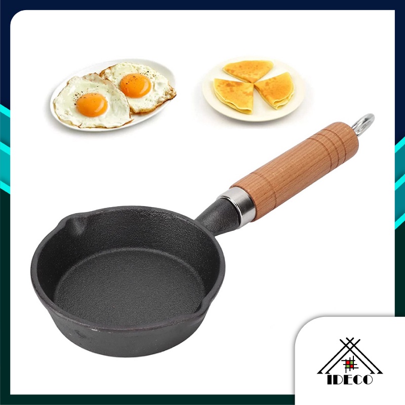 iDECO 10cm Cast Iron Mini Hot Oil Pan Egg Frying Artifact Flat Bottom Frying Pan Egg Pan Non Stick Gas Induction Cooker