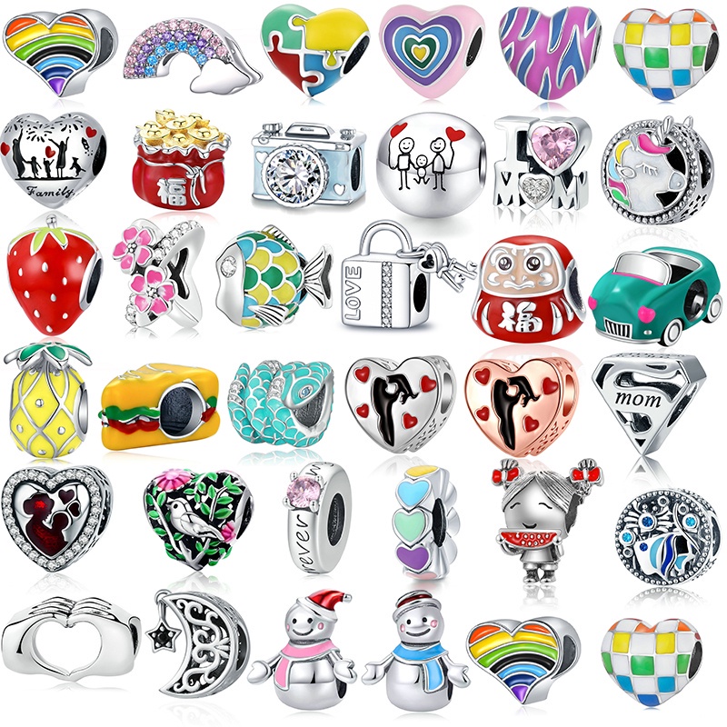 Colorful Heart Charm Pendant Beads With Silver Color Family Beads Bracelets Necklace For Women Men Jewelry Gift Special Offer