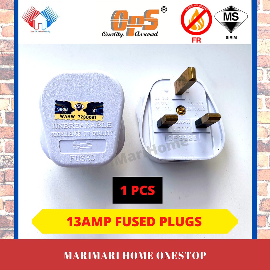 1PCS [OPS] 13AMP White Plug Top 3 Pin Style / Unbreakable Fused Plugs (SIRIM Approved) / Kepala