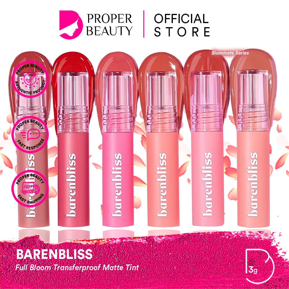 Barenbliss Full Bloom Transferproof Matte Tint Korea/Bloomatte Series 3g/Non Transfer Longwear 12H Lightweight Comfy Matte Transferproof Long Lasting Lightweight Lips/Makeup Make Up Lipstick Lipstick Lips Matte Gloss Cream Velvet Balm Glow Liner BNB Packa