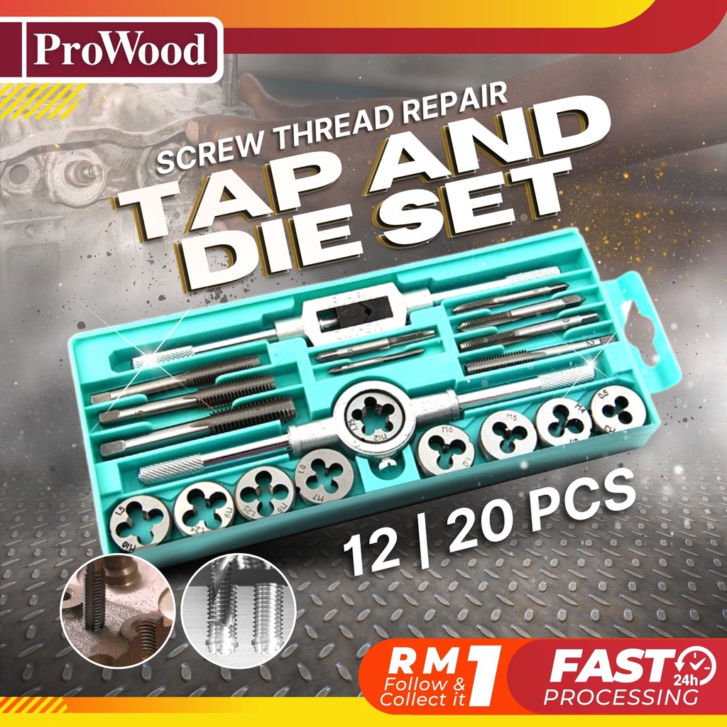PROWOOD 20pcs Tap And Die Set Thread Repair Kit Screw Thread Repair