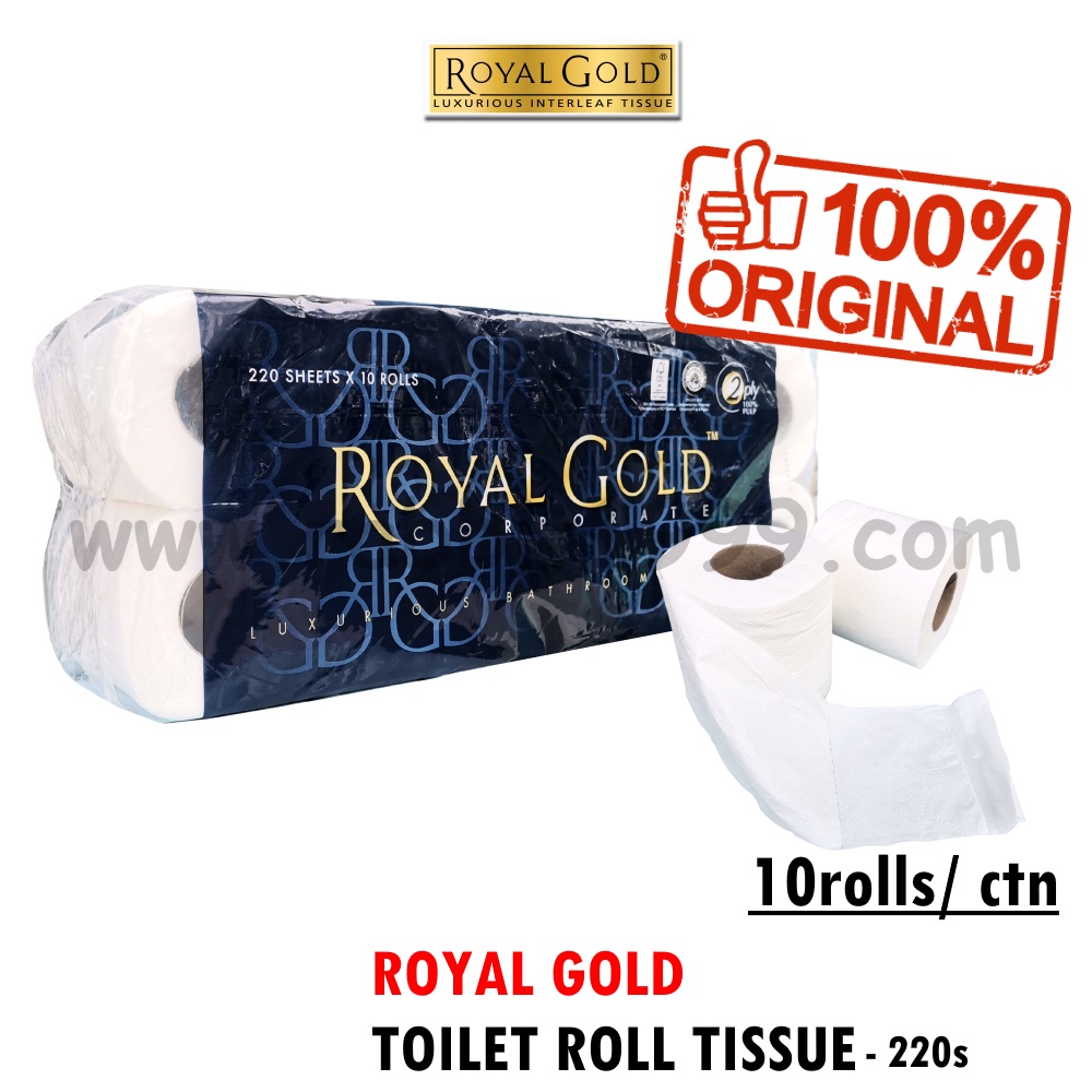 ROYAL GOLD TOILET ROLL TISSUE 220s (10rolls) Pulp Paper 2ply 100