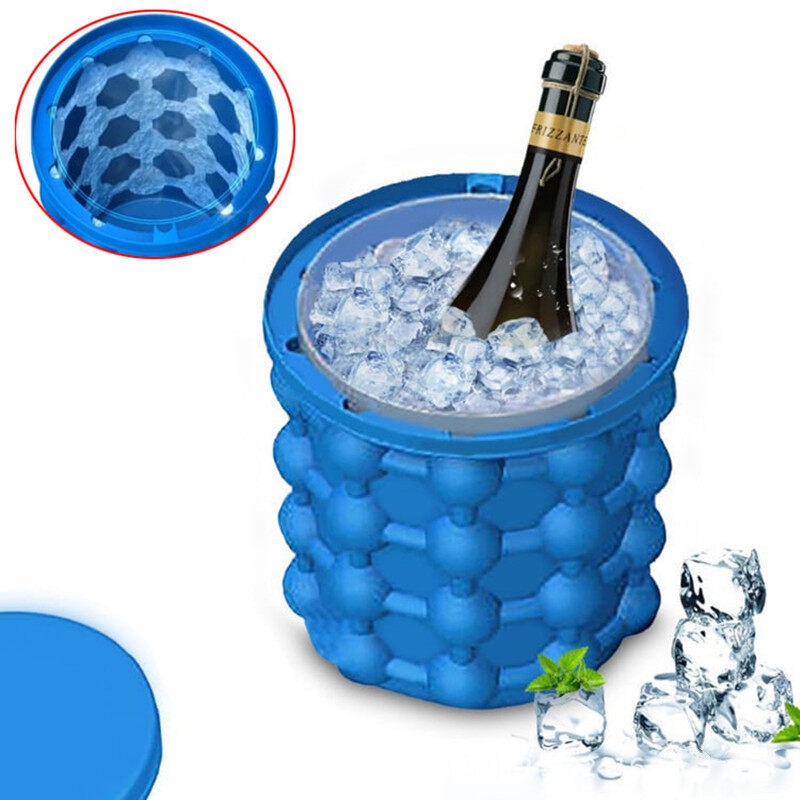 FREE GIFT  Magic Ice Cube Maker Genie Silicone Rubber Tray Molds Saving Ice Bucket Bottle Space Saving Cooler Holder