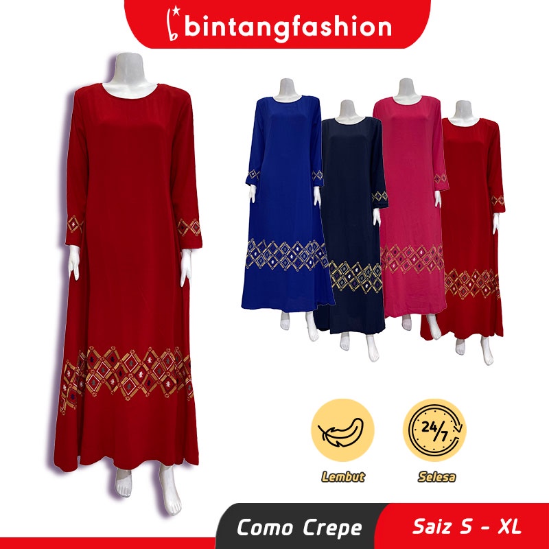 Bintang Fashion Jubah Sulam Embroidery Muslimah Long Dress | Long Sleeve Muslim Maxi Dress Plus Size S-XL