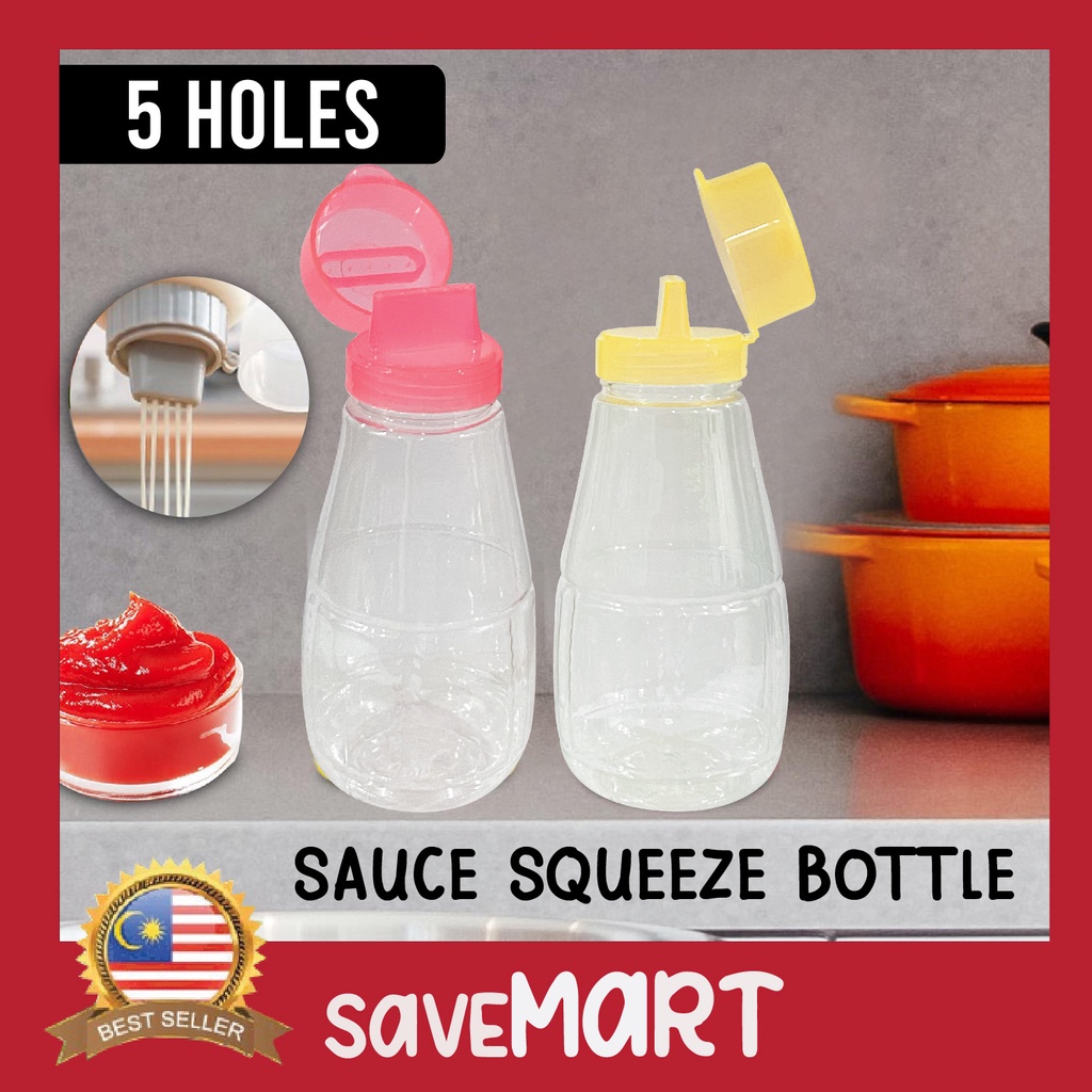 (1PC) 5 Holes Sauce Squeeze Bottle Ketchup Condiment Dispenser with
