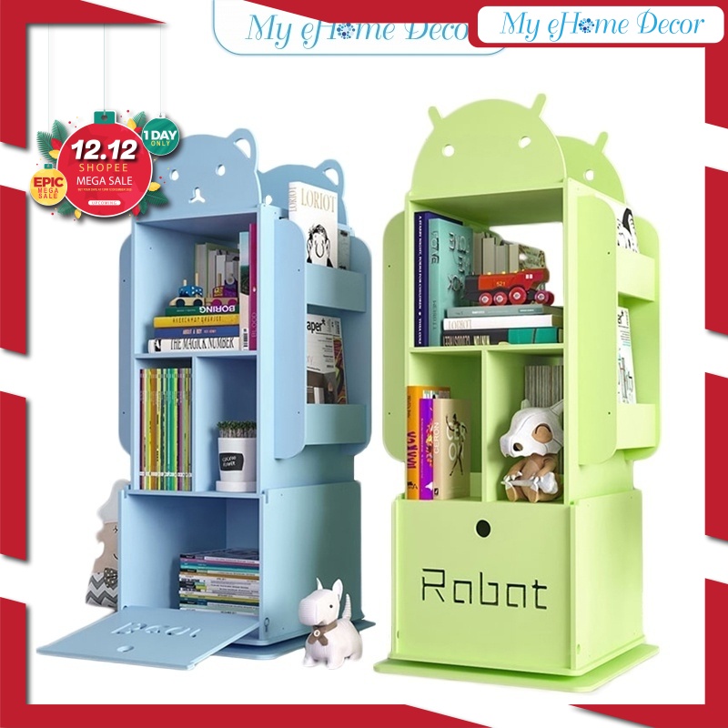 Simple children rotating bookshelf living room decorative storage shelf