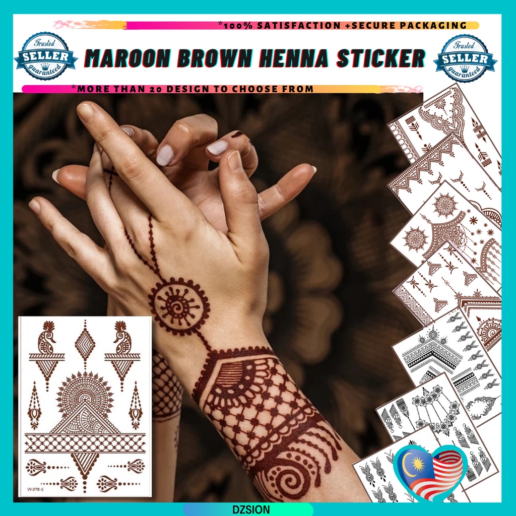 Instant Henna Sticker Pengantin Inai Sticker Maroon Brown LaceMaroon