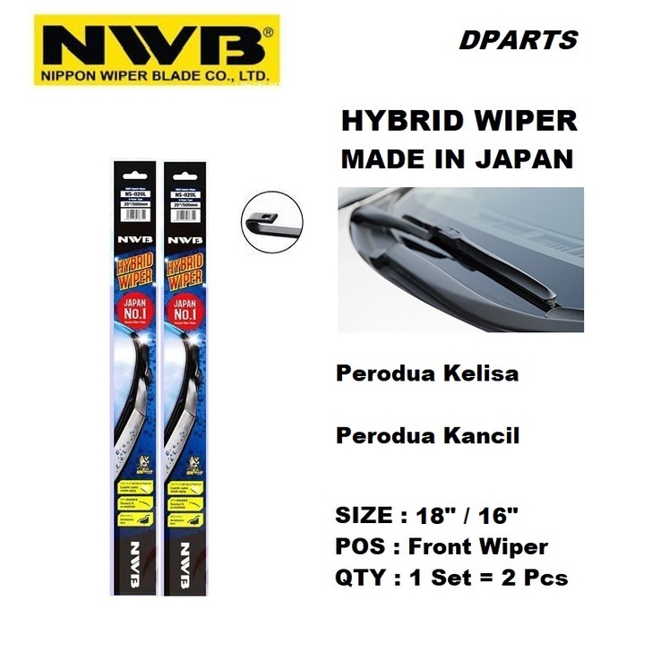 Original NWB Hybrid Wiper Blade ( 18"/16" ) Perodua Kancil / Perodua