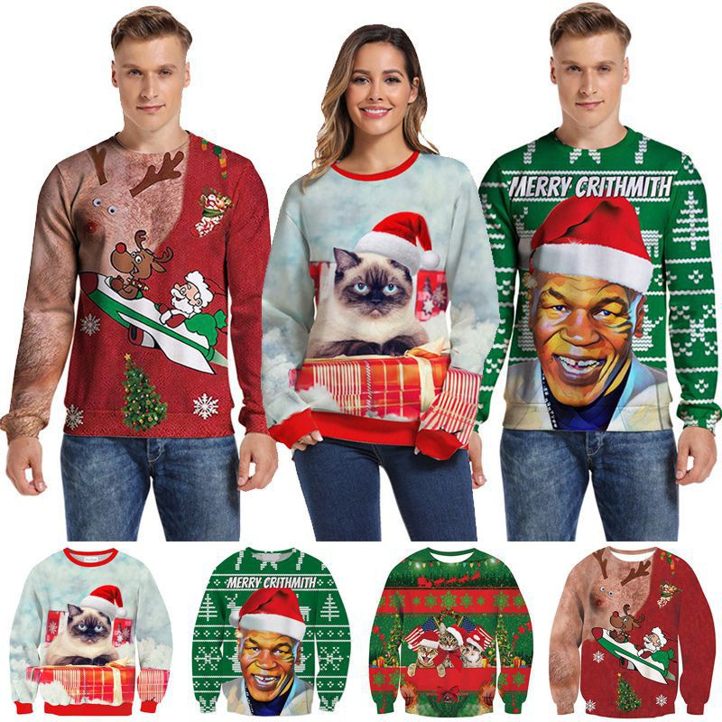 Unisex Mens/Womens Ugly Christmas Sweater Long Sleeve Santa Claus Xmas Warm Pullover Sweatshirt