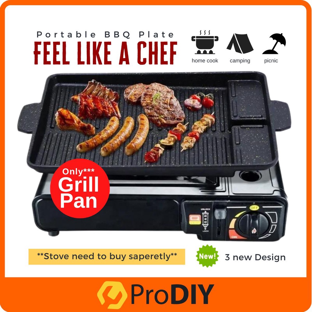 PRODIY Korean BBQ Grill Pan Non Stick Kuali Grill Stove Pan BBQ Grill Plate Kuali Pemanggang Barbeque Grill Outdoor