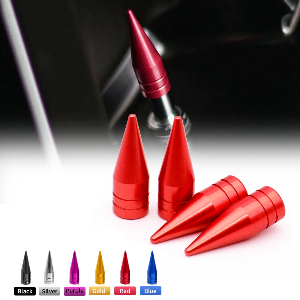 4 CHROME SPIKED VALVE STEM CAPS METAL THREAD KIT/SET FOR RIM WHEELS