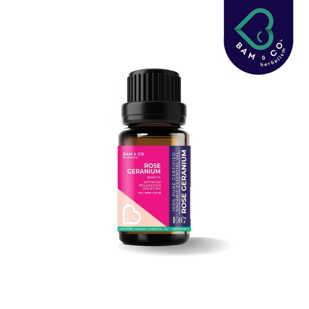 BAM & CO. ROSE GERANIUM CERTIFIED PURE ORGANIC ESSENTIAL OIL (5ML/10ML)