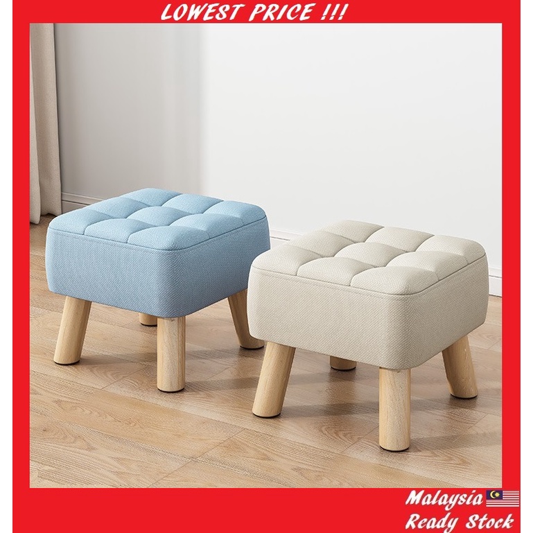 Mini Leg Stool Soft Cushion Wooden Small Bench Chair Ottoman Footstool Kerusi Kecil 30x30x26cm