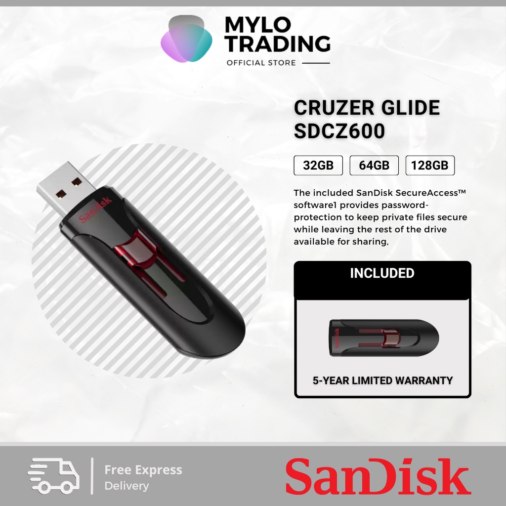 SanDisk Cruzer Glide CZ600 USB 3.0 Flash Drive ( 16GB / 32GB / 64GB /128GB ) SDCZ600 Shopee