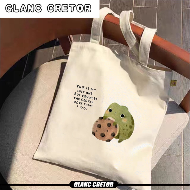 Fashion Casual Minimalist Style Frog Art Print Shoulder Bags Canvas Tote Bag Shopper Bag Women Designer Handbag Girl Bolsa Tela