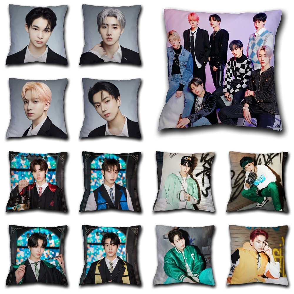 ENHYPEN Pillowcase Jungwon, Jay, Jake, Ni-Ki, Heeseung, Sunghoon and Sunoo Single Side Polyester Pillow Case Car Sofa Cushion Cover Home Decoration（Without Core）
