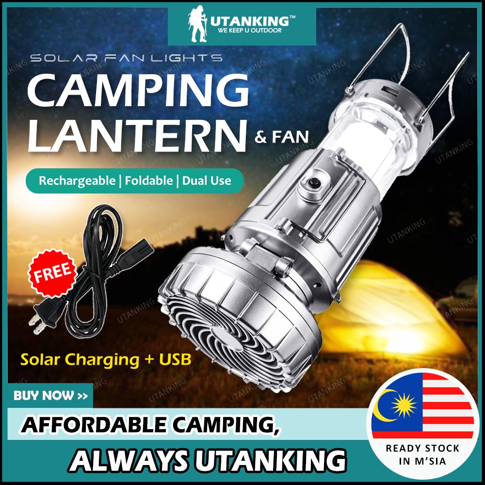 UtanKing™ Camping Solar Lantern Fan Outdoor Rechargeable Tent Lamp Light Hiking Survival Kipas Lampu Gantung Khemah