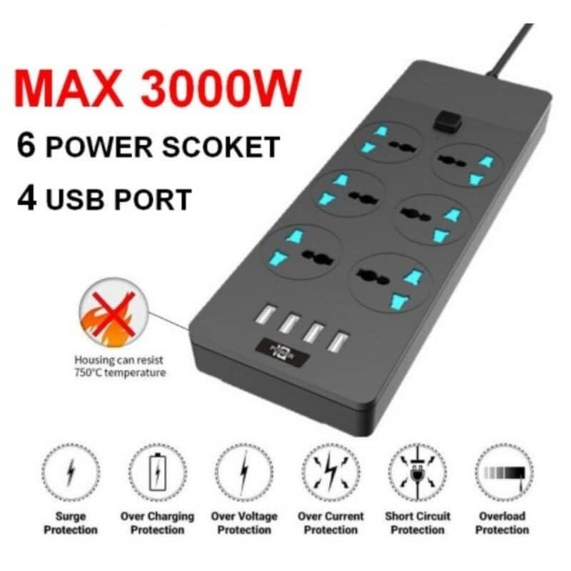 FREE GIFT Remax universal plug socket 3000W with 6 socket and 4 US