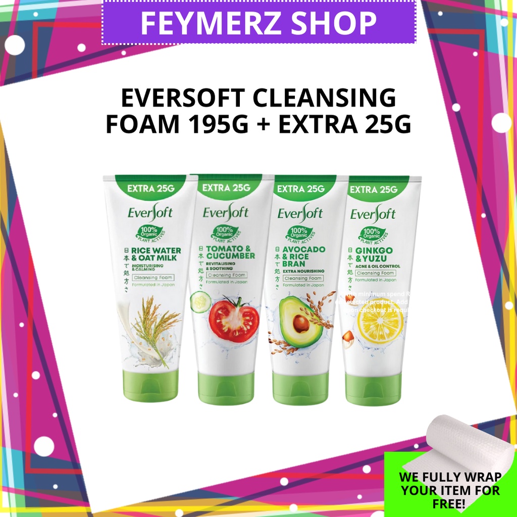 EVERSOFT Gingko Avocado Tomato Oat Milk Rice Water Facial Cleanser Foam