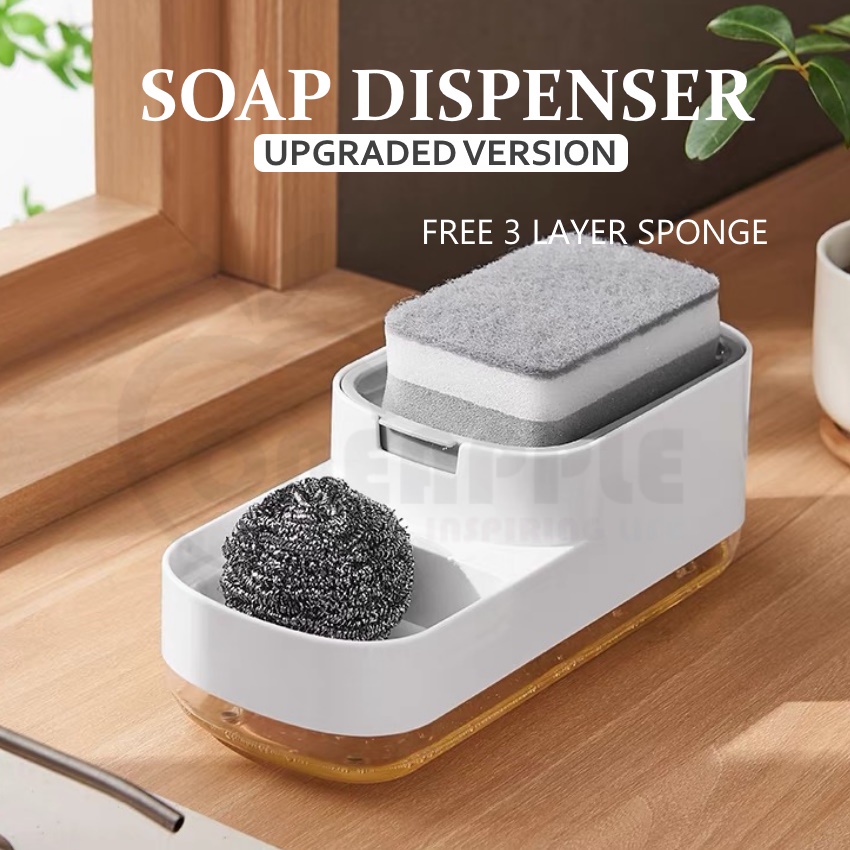 High-Quality Soap Dispenser for Kitchen Sink, Countertop Soap Pump with Sponge Caddy Sponge Holder