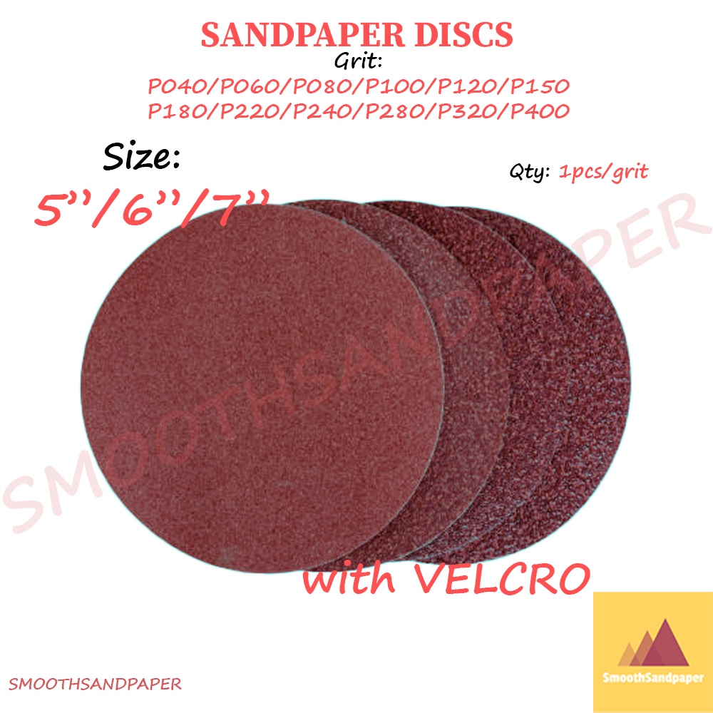5"/6"/7" Abrasive Red Sandpaper Discs Aluminium Oxide (Velcro) Kertas Pasir Cakera (Merah + Velcro) 砂纸植绒圆盘 image 6