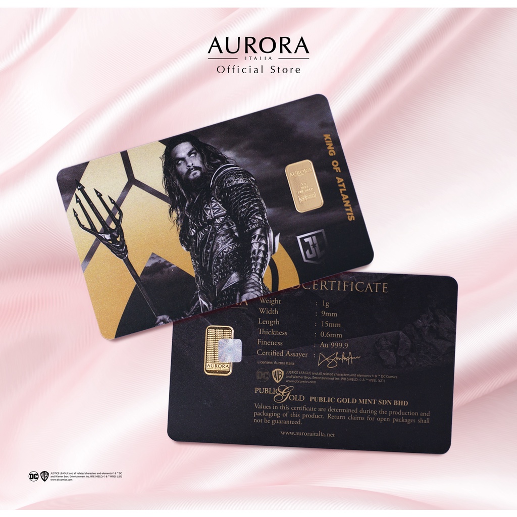 WARNER BROS  X AURORA ITALIA (1g) 999.9 Zack Snyder's Justice League Collection - Aquaman Limited Edition Gold Bar