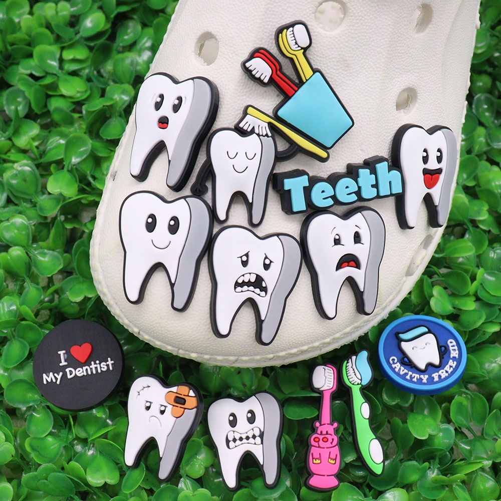 Cute Tooth Medical Jibbitz Dentisit Teeth Croc Jibbits Toothbrush Jibitz Crocks for Women Shoes Accessories Shoe Charms Pins Decoration