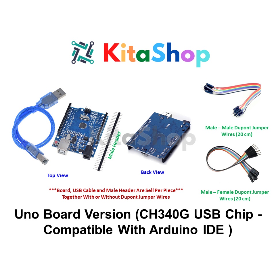 Uno Board Version With USB Cable and Wire Jumpers (CH340G USB Chip