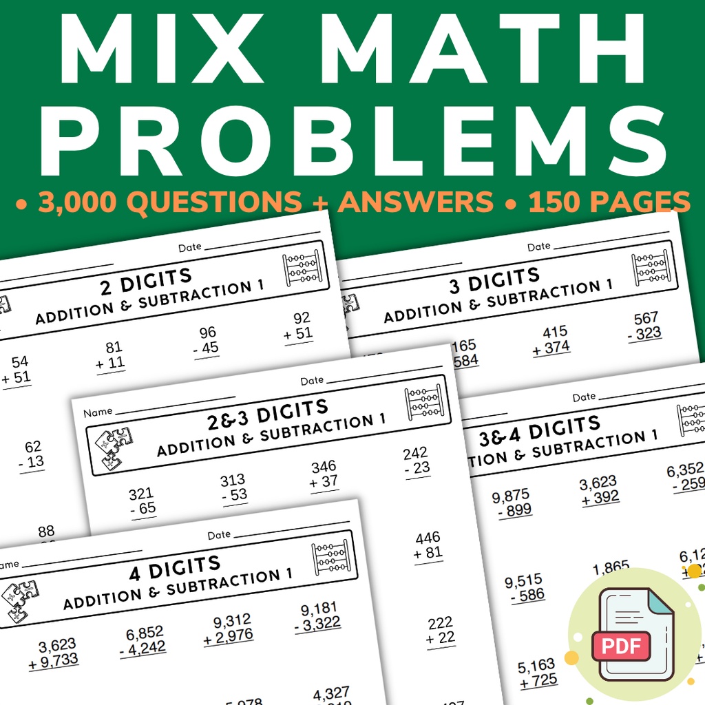 Printable Mix Problems Mathematics Worksheets 3000 Questions