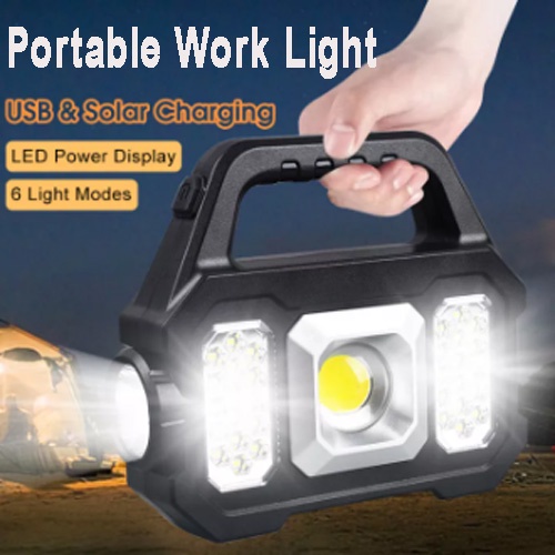 LED Solar Work Lamp Light USB Rechargeable Searchlight Portable Camping Light Flashlight Waterproof Outdoor Lantern Lampu Suluh Torchlight lampu kerja 强光工作灯