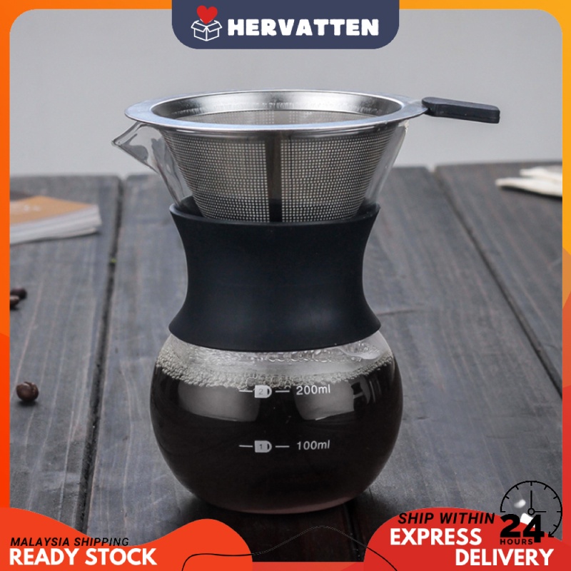 Hervatten High Temperature Glass Hand Drip Coffee Maker Filter Pot with Scale