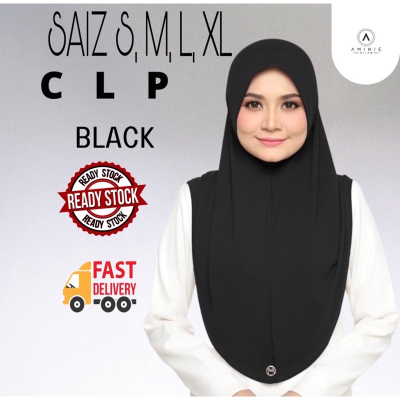 [ ] AMINIE HIJAB CLP BLACK(S,M,L,XL)(TUDUNG SARUNG COTTON LILY PREMIUM)