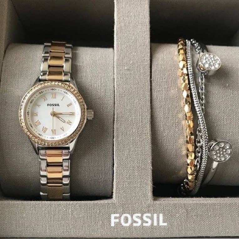 Fossil BQ3298SET Blythe Three-Hand Two-Tone Stainless Steel Watch And Jewelry Gift Set