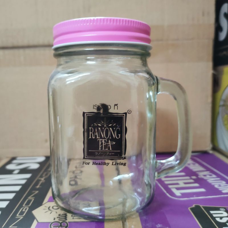 Glass handle cup with cute dragon fruit lid 480ml