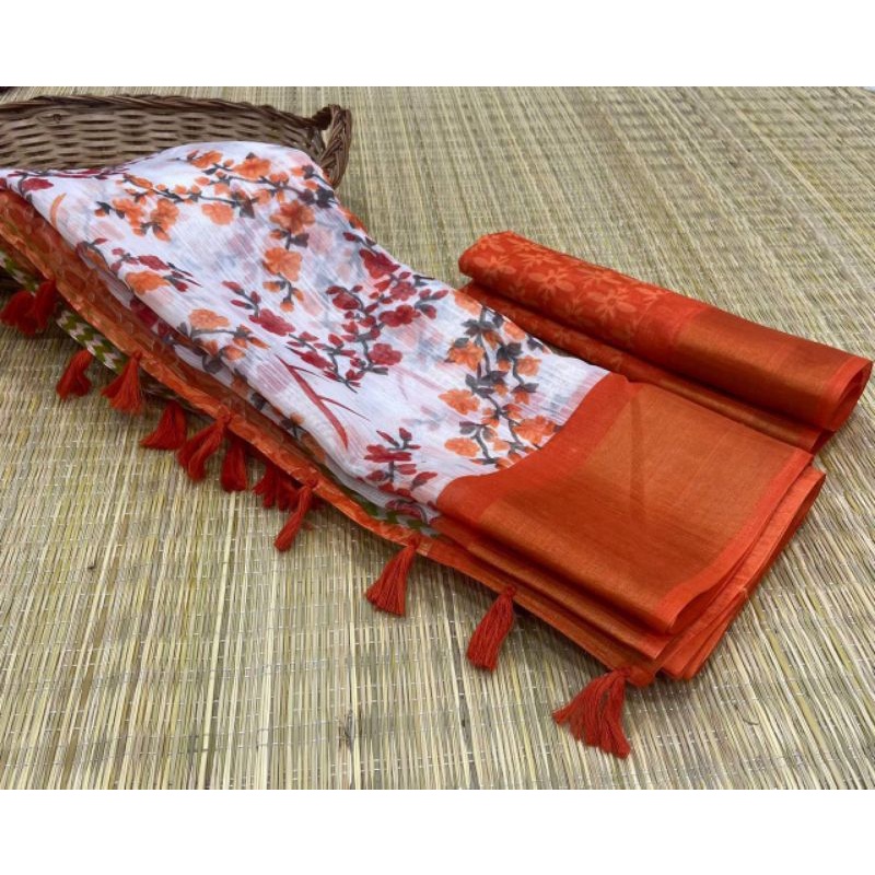 Soft Cotton Saree with Weaving Zari border with tassels