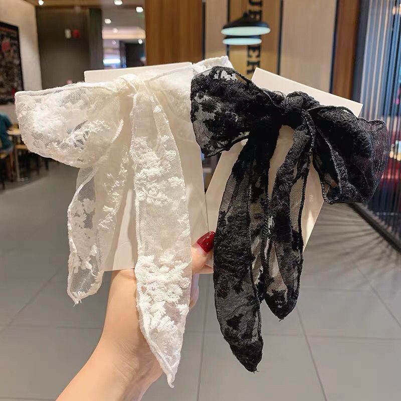 Ribbon hairpin hair fairy Mori super fairy net red black and white embroidery hair outer children蕾丝蝴蝶结发夹发饰仙女森系超仙网纱黑白刺绣
