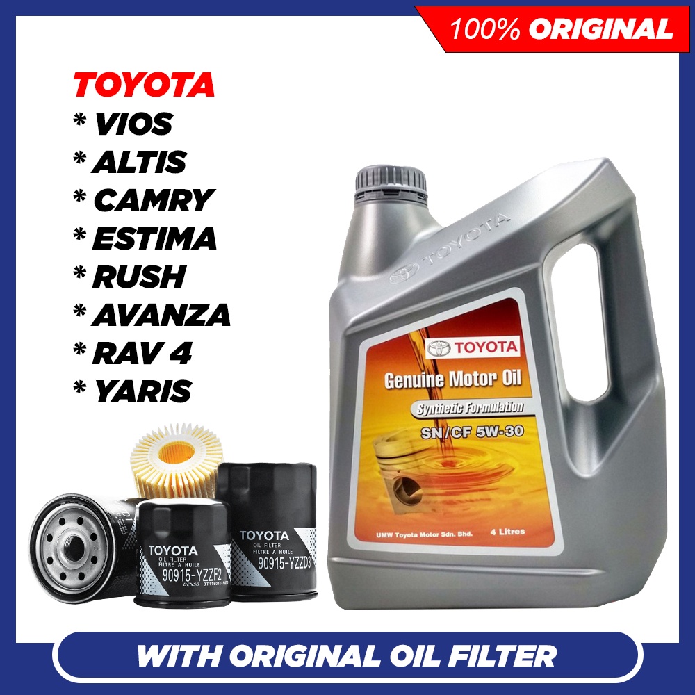 (100 Original) Toyota 5W30 SN/CF Semi Synthetic Engine Oil (4L) Myvi
