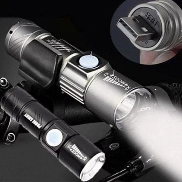 FREE GIFT Tactical Rechargeable Mini Flash Light Torch Zoom Powerful USB LED Flashlight