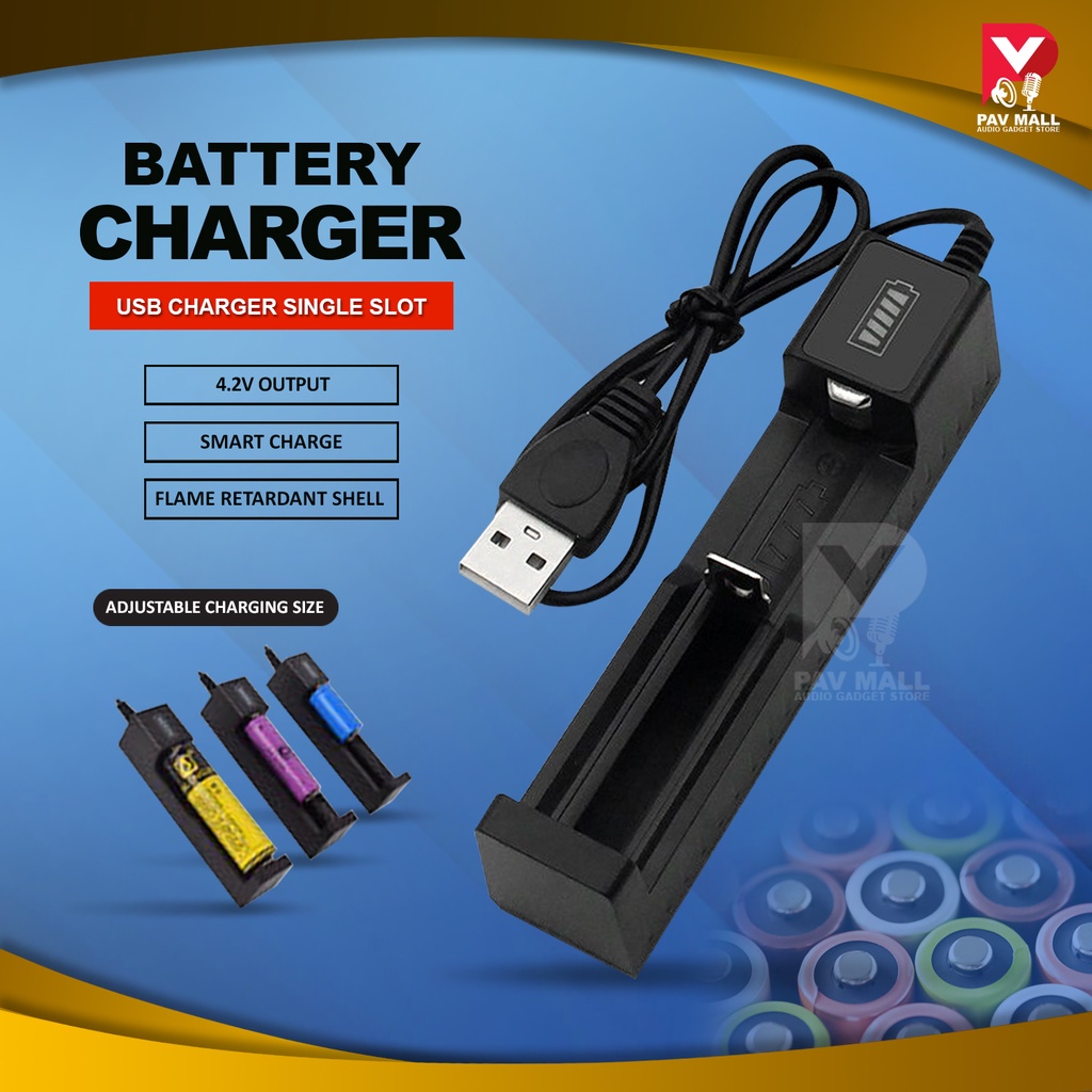 18650 Battery Charger USB Charger Single Slot Fast Charger Rechargeable