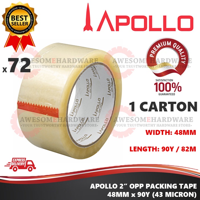 (1 CARTON 72 ROLLS) APOLLO OPP TAPE 2" 48MMX90YARDS 43MICRON CLEAR