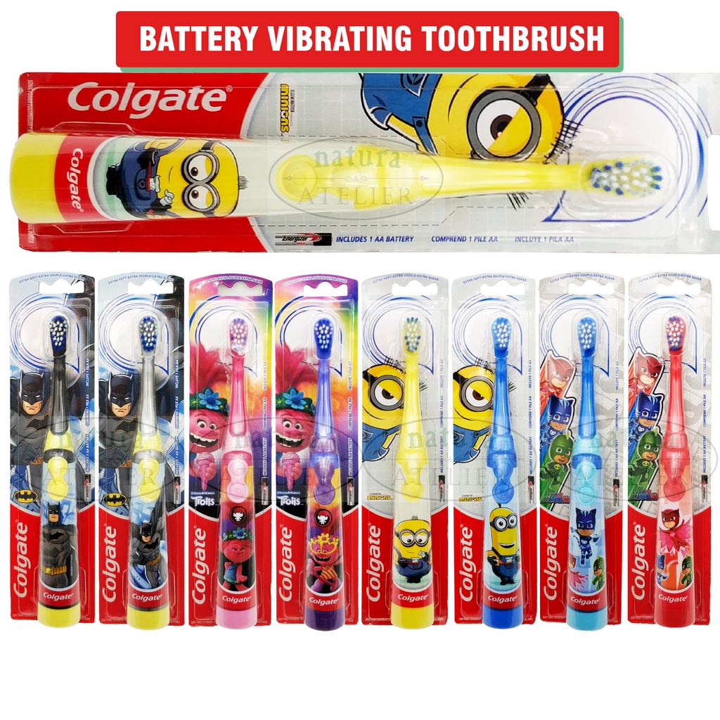 Colgate Kids Children Battery Vibrating Electric Toothbrush, Berus Gigi, Batman / Minions / PJ