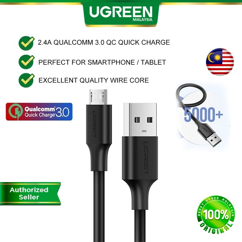 UGREEN USB A To Micro USB Cable 2.4A Qualcomm 3.0 QC Quick Charge Fast ...